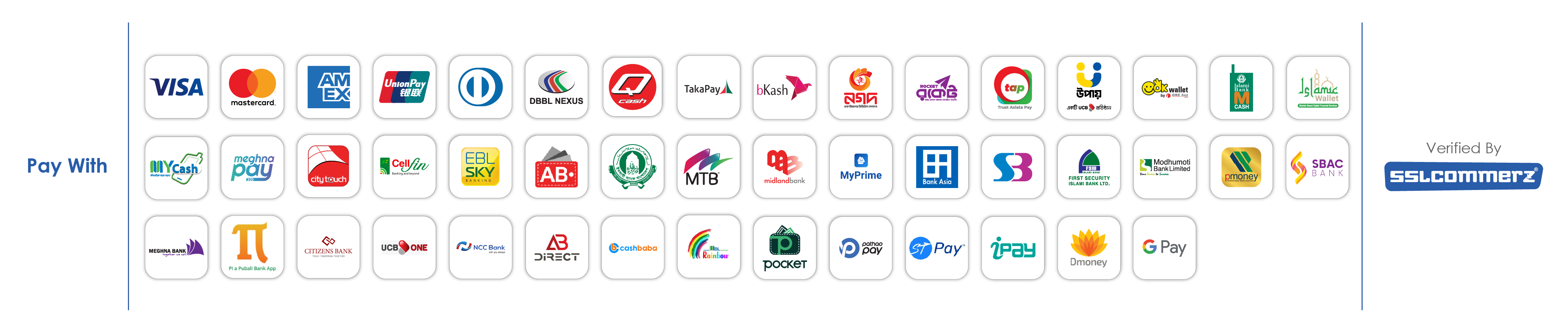 Accepted payment methods: Visa, Mastercard, bKash, Nagad, Rocket, and more — verified by SSLCommerz